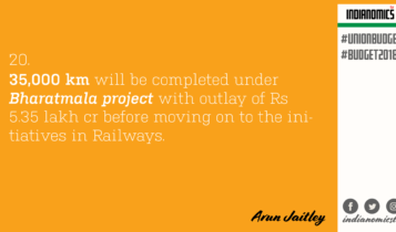 35,000 km will be completed under Bharatmala project with outlay of Rs 5.35 lakh cr before moving on to the initiatives in Railways.